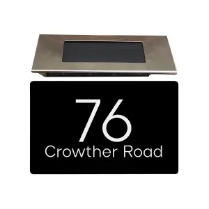 Personalised Aluminium House Plaque with Solar Light Customised with Your House Number and Street Name 160 x 280mm Black