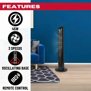 Excel 40" Tower Fan with Touch Enabled Controls and Remote Control - Black