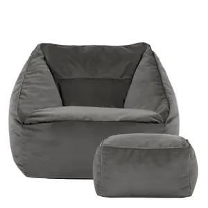 icon Natalia Velvet Armchair Bean Bag and Footstool Set Charcoal Grey Giant Bean Bag Chair