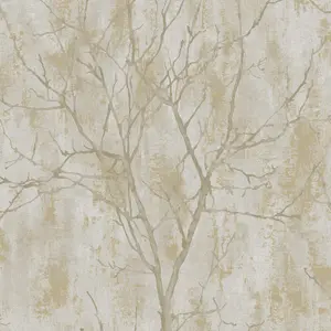 Grandeco Venetian Tree Textured Distressed Concrete Stone Wallpaper, Taupe