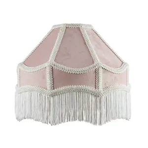 Traditional Victorian Empire Lampshade in Soft Blush Pink Velvet with Tassels