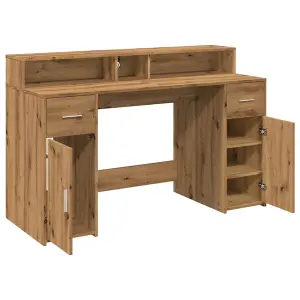 Berkfield Desk with LED Lights Artisian Oak 140x55x91 cm Engineered Wood