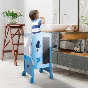 Costway Folding Kids Kitchen Step Stool Height Adjustable Toddler Kitchen Wooden Helper