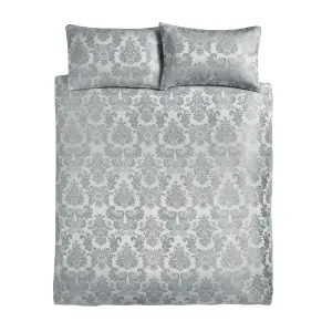 Catherine Lansfield Bedding Damask Jacquard Duvet Cover Set with Pillowcases Silver Grey