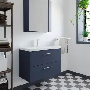 Level Wall Hung 2 Drawer Vanity Unit with Mid-Edge Ceramic Basin, 800mm - Matt Electric Blue - Balterley