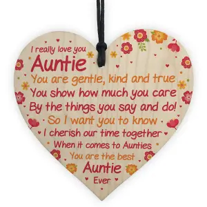 Red Ocean Auntie Birthday Gifts From Niece And Nephew Wooden Heart Sister Christmas Gift