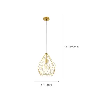 EGLO Carlton Gold Metal 1 Light Ceiling Pendant, (D) 31cm