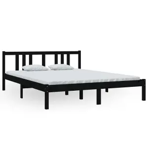 Berkfield Bed Frame Black Solid Wood 150x200 cm King Size