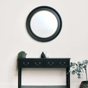 Melody Maison Large Round Black & Gold Wall Mirror - 80cm x 80cm