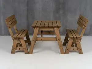 Victoria wooden picnic bench and table set, outdoor dining set with backrest (3ft, Rustic brown)