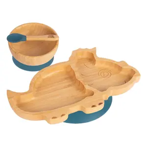 Tiny Dining 3pc Dinosaur Bamboo Suction Dinner Set - Navy Blue