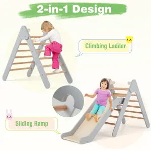 Costway 2-in-1 Triangle Climbing Set Wooden Indoor Outdoor Climbing Toy for Kids 3+