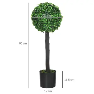 HOMCOM Set of 2 Potted Artificial Plants Boxwood Ball Trees Indoor Outdoor, 60cm