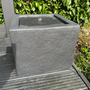 AllPondSolutions Square Water Feature with LED Lights - Plug Powered - Dark Grey 37x37x30cm