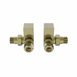 Rinse Bathrooms Modern Corner Towel Radiator Valves Square Twin Pack 1/2" x 15mm Brushed Brass