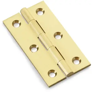 PAIR Solid Brass Cabinet Butt Hinge - 64mm - Satin Brass Premium Cupboard Fixing