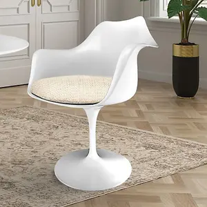 White Tulip Armchair with Cream Textured Cushion