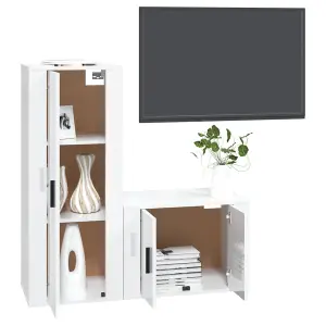 Berkfield 2 Piece TV Cabinet Set High Gloss White Engineered Wood