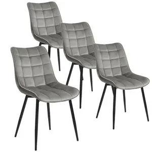 Set Of 4 Dining Room Chairs Kitchen Chair Cushioned Chair Design Chair With Backrests With Fabric Seat And Metal Frame Light Grey