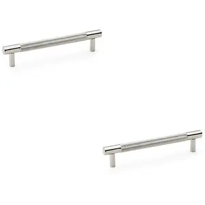 2 PACK - Knurled T Bar Door Pull Handle - Polished Nickel - 128mm Centres Premium Drawer