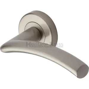 Heritage Door Handle Lever Latch on Round Rose Centaur Design (Set of 2) Satin Nickel