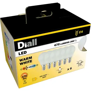 Diall E14 4.2W 470lm Frosted Mini globe Warm white LED Light bulb, Pack of 6