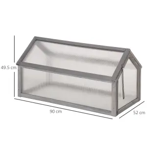 Outsunny Wooden Cold Frame Greenhouse Garden Polycarbonate Grow House, Grey