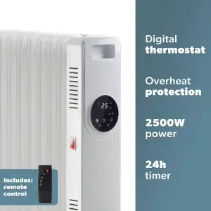 Daewoo Oil Filled Radiator 11 Fin 2500W Portable Heater LCD Digital Thermostat With Remote White