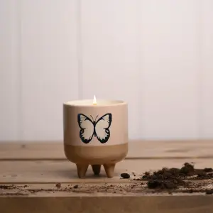 Country Living Citronella Candle in Footed Ceramic Vessel - Butterfly