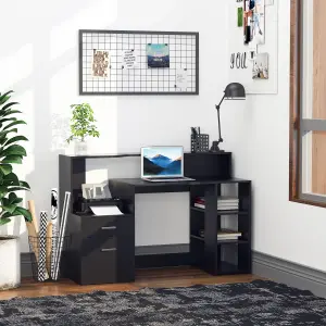 HOMCOM Multi-Storage & Workstation Desk Table Storage Shelves Home Office Black