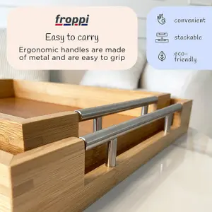 Froppi™  Bamboo Serving Tray Set of 2, Outdoor Tray, Lightweight Dining Tray, Snack Tray, Vanity Tray, Trinket Tray, Wooden Tray