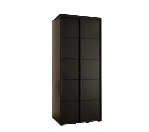 Sleek Black Cannes IV Sliding Wardrobe H2050mm W1100mm D600mm with Custom Black Steel Handles and Decorative Strips