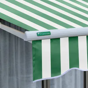 Primrose Awnings 2.0m x 1.5m Retractable Manual Half Cassette Green & White Awning Outdoor Patio Canopy