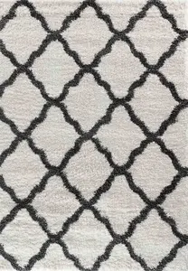 Moroccan Berber Shaggy Rugs Living Room Bold Trellis Dark Cream 200x290 cm