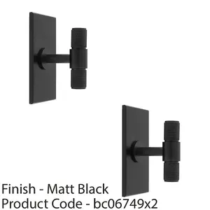 2 PACK - Knurled T Bar Cabinet Door Knob & Matching Backplate - Matt Black 76 x 40mm