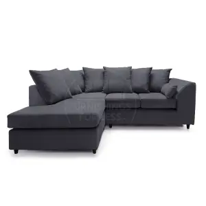 Casper Soft Chenille Fabric 3 to 4 Seater L Shaped Corner Sofa Black Left Hand Facing - Scatter Back