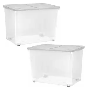 3 x 80 Litre Strong Stackable Folding Split Lids Storage Containers Home Office Versatile Containers With Wheels