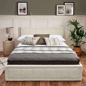 Ottoman Bed With Mattress Small Double White Boucle Storage Bed - Hybrid Mattress