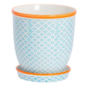 Nicola Spring - Hand-Printed Plant Pot with Saucer - 20.5cm