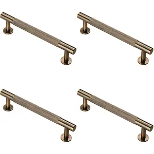 4x Knurled Bar Door Pull Handle 158 x 13mm 128mm Fixing Centres Antique Brass