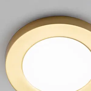 Litecraft Darly Satin Brass 1 Lamp Modern Bathroom 6W LED Flush Ceiling Light