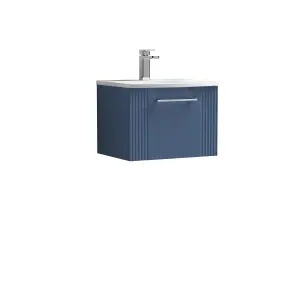 Retro 1 Drawer Wall Hung Vanity Unit with Curved 1 Tap Hole Ceramic Basin - 500mm - Satin Blue - Balterley