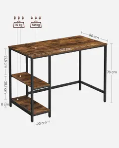 VASAGLE Workstation Table, Computer Desk, Writing Table with Shelves, Desk, Steel Frame, Industrial, Rustic Brown and Black