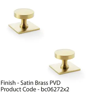 2 PACK - Slim Round Cabinet Door Knob & Matching Backplate - Satin Brass 38mm Handle