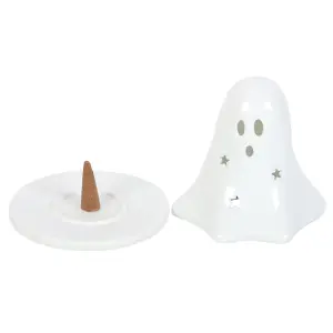 Something Different Ceramic Ghost Tealight And Incense Cone Holder White (One Size)