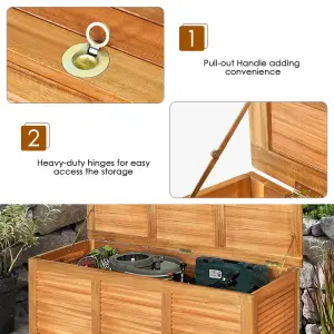 Costway 180L Storage Box Outdoor Patio Deck Wooden Garden Bench for Cushions & Tools