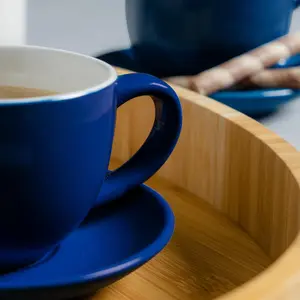 Argon Tableware - Coloured Cappuccino Cup & Saucer Set - 250ml - Navy