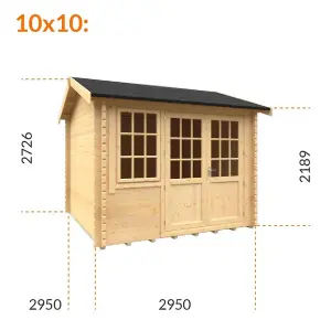 10ft x 10ft (2950mm x 2950mm) Horsforth "The Tallahassee Plus" 44mm Log Cabin With 1 Window