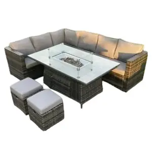 Glasgow 8 Seater Rattan Corner Set with Fire Pit