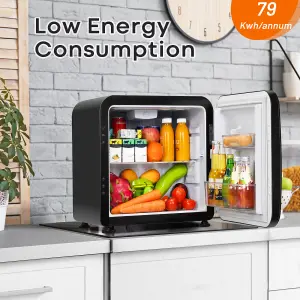 Costway Compact Freestanding Refrigerator Table Top Mini Fridge & Cooler W/Glass Shelves